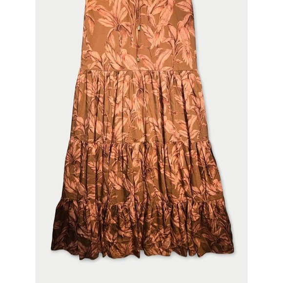 Significant Other Soller Pleated Cutout Ruffle Tropical Satin Maxi Dress 8 NWT - Picture 9 of 12